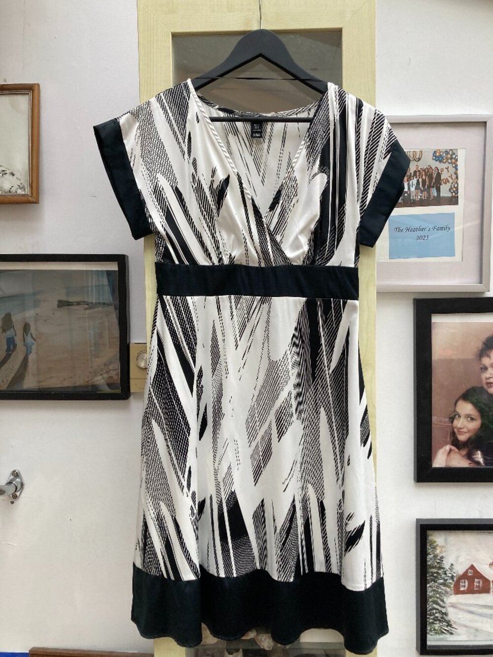 H&M Black and White Satin Wrap Dress
